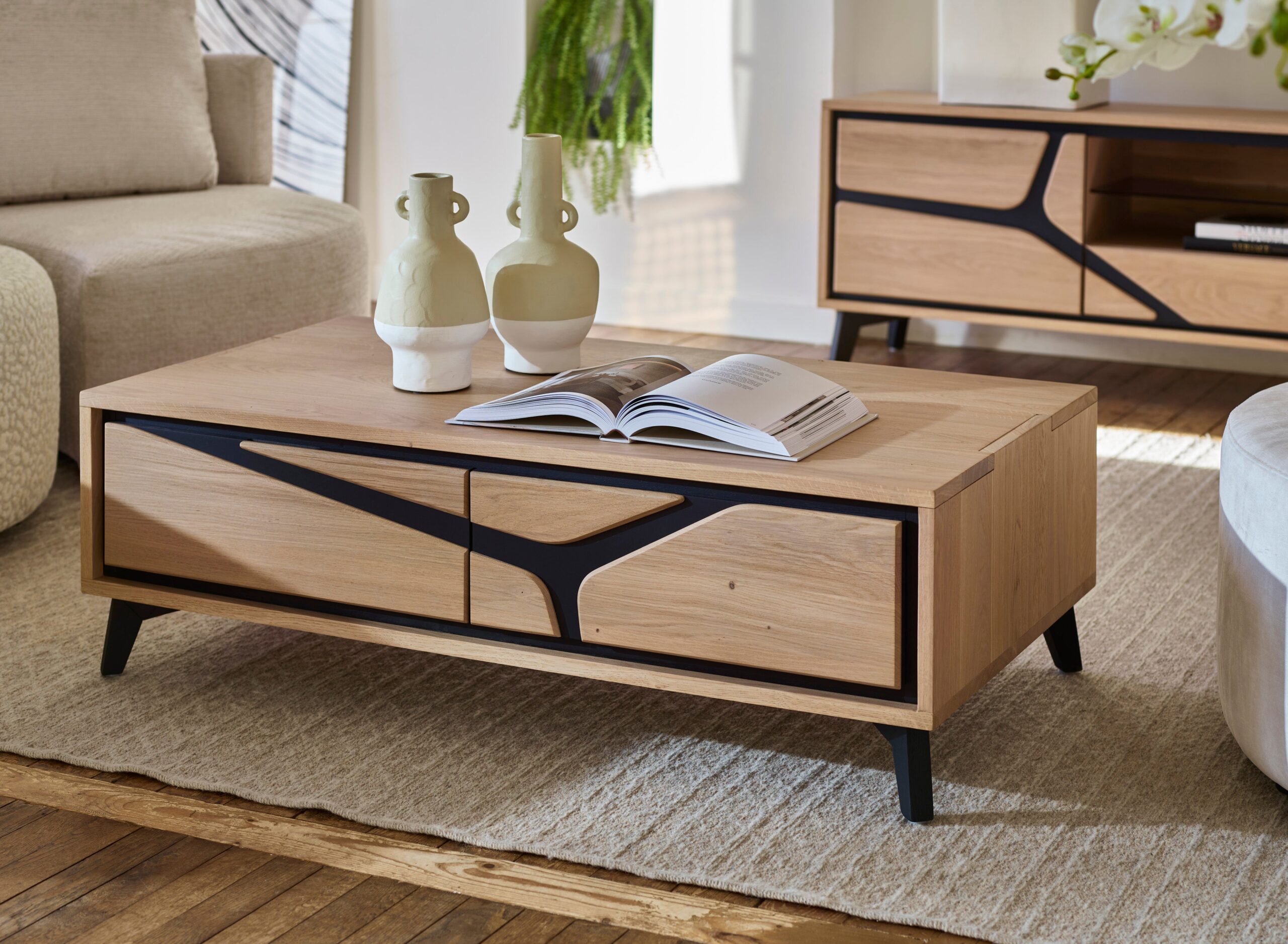 NÉO – Table basse rectangle 2 tiroirs (NETB1265) – vue 3