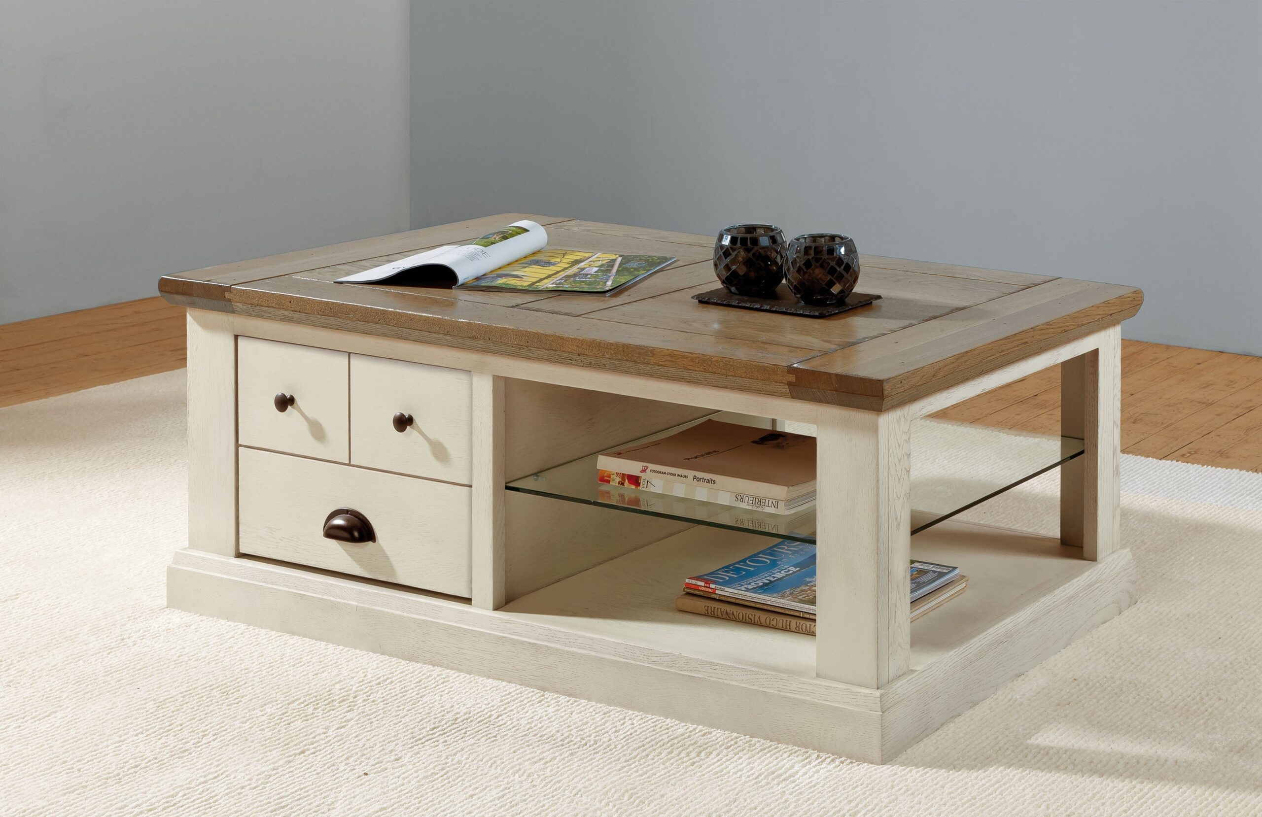 ROMANCE – Table basse rectangle 1 tiroir va et vient (ROTB1267)
