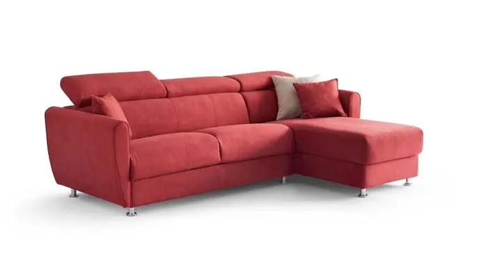 Canapé d'angle convertible GINA STYLE Aerre Divani, tissu rouge, têtières réglables