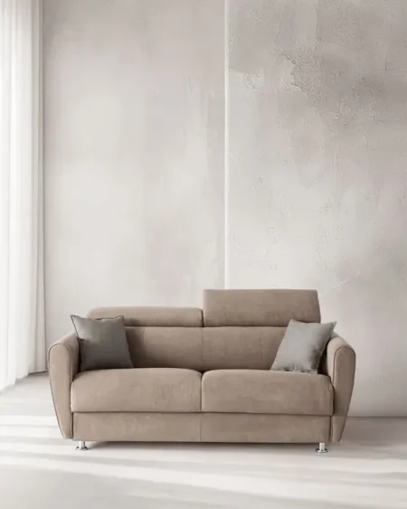Canapé convertible GINA STYLE Aerre Divani, tissu beige, têtières réglables