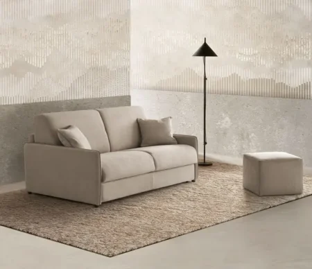 Canapé convertible GLORIA Aerre Divani, tissu beige, avec pouf