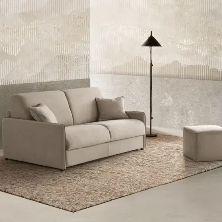 Canapé convertible GLORIA Aerre Divani, tissu beige, avec pouf
