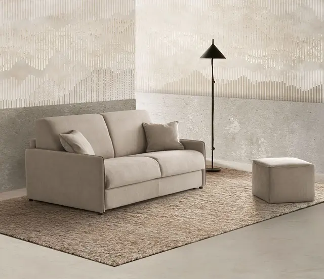 Canapé convertible GLORIA Aerre Divani, tissu beige, avec pouf