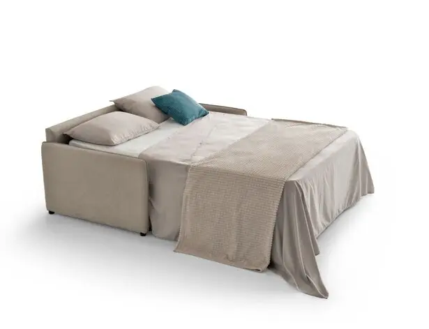 Canapé convertible GLORIA Aerre Divani en position lit, tissu beige