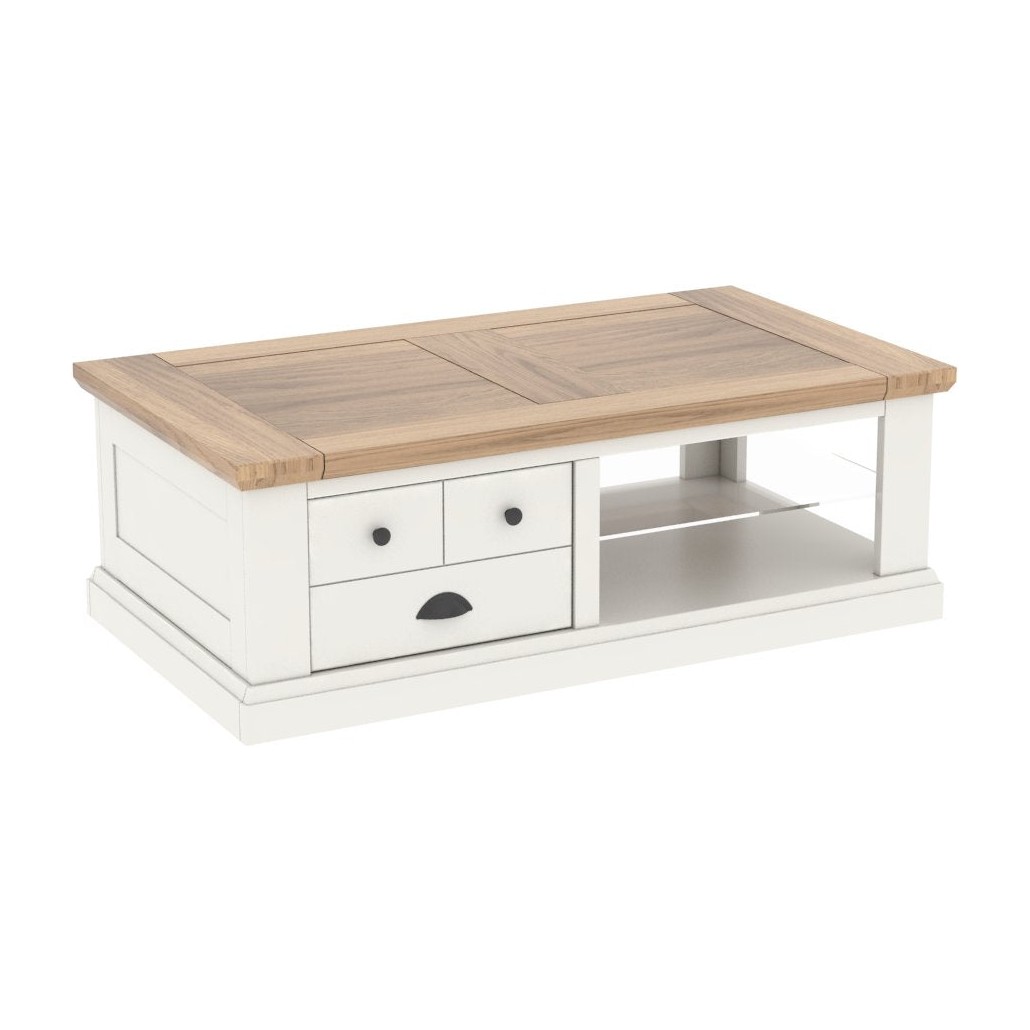 ROMANCE – Table basse rectangle 1 tiroir va et vient (ROTB1267)