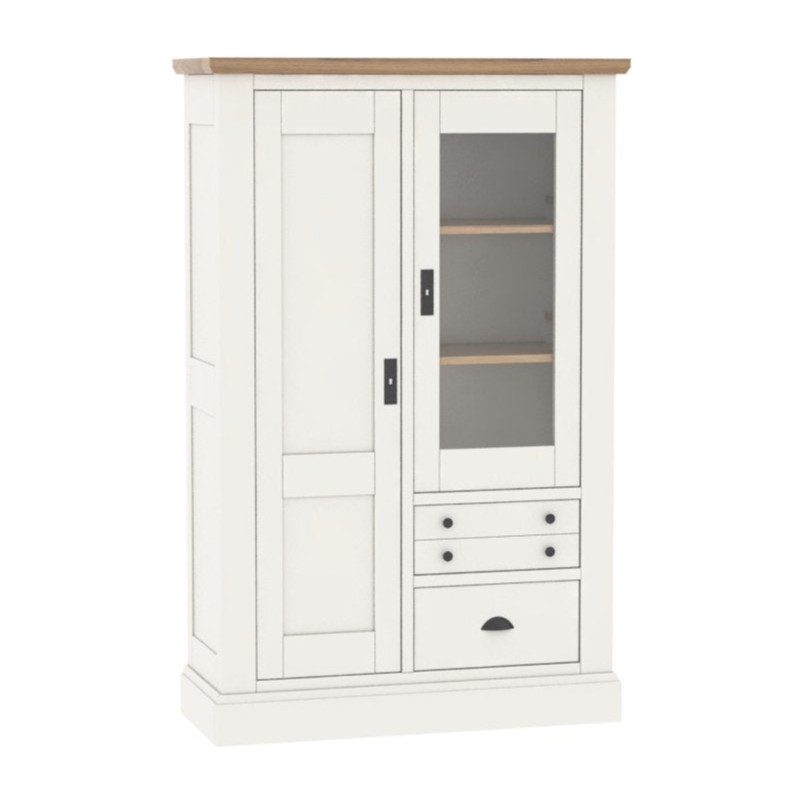 ROMANCE – Vitrine 1 porte vitrée 1 bois 2 tiroirs (RO522)